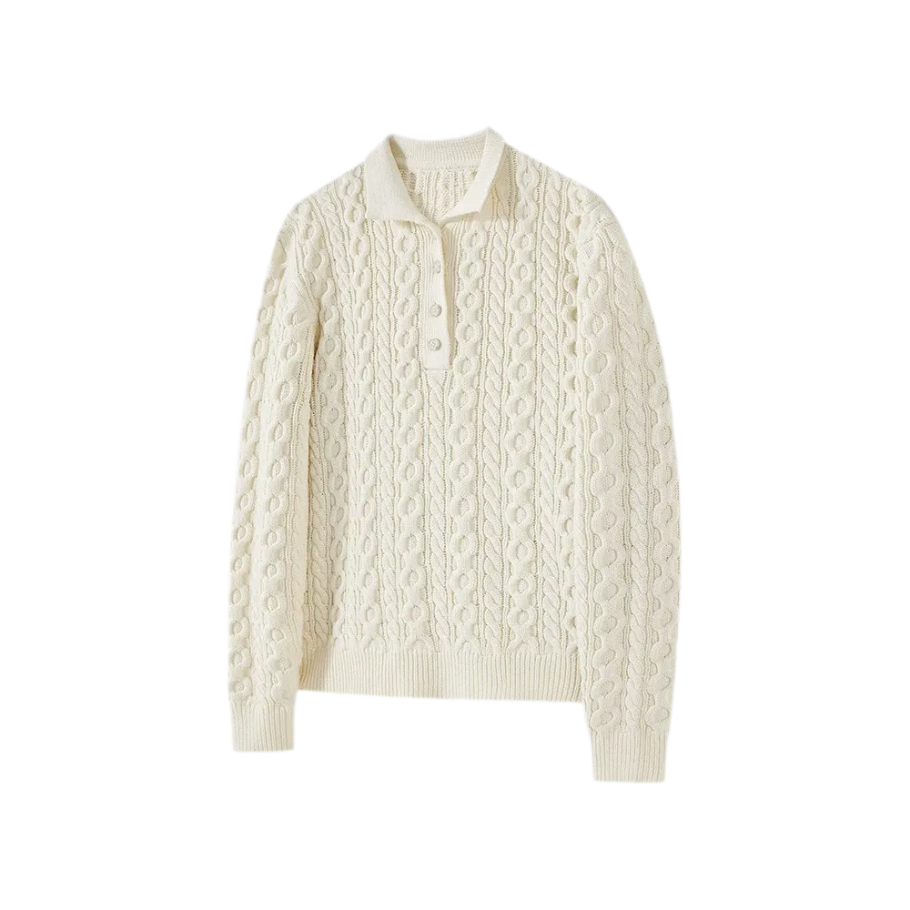 Chunky Cable Knit Polo Sweater