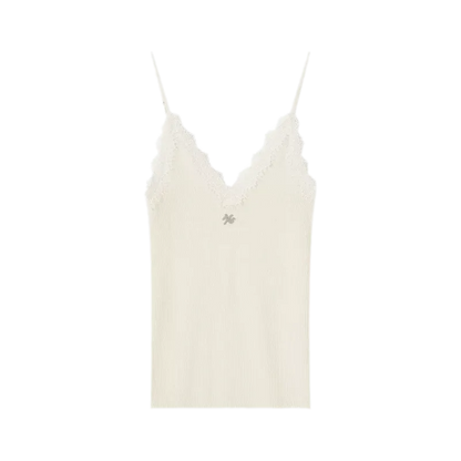 Feinstrick-Camisole aus Wolle mit Spitzenbesatz 100% Wolle