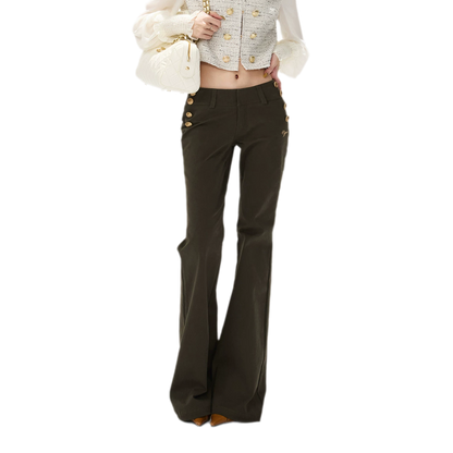 Low-Rise Metal-Button Flare Pants