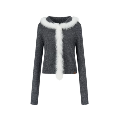 Gilet court en maille avec bordure en fourrure de renard
