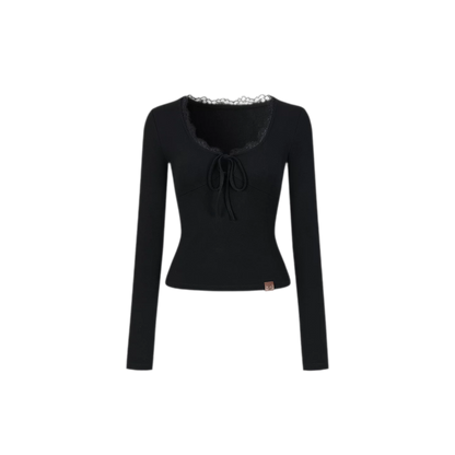 Ribbed Lace Tie Knit Top