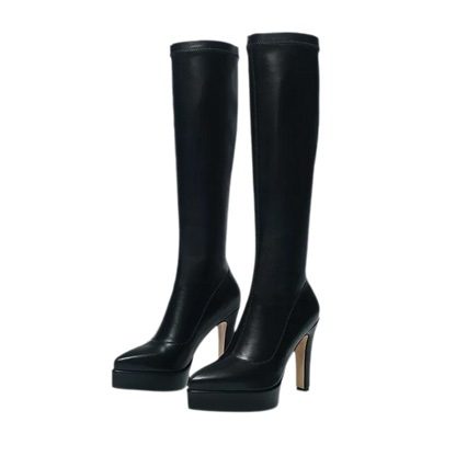 Pointed-Toe Stretch Tall Boots