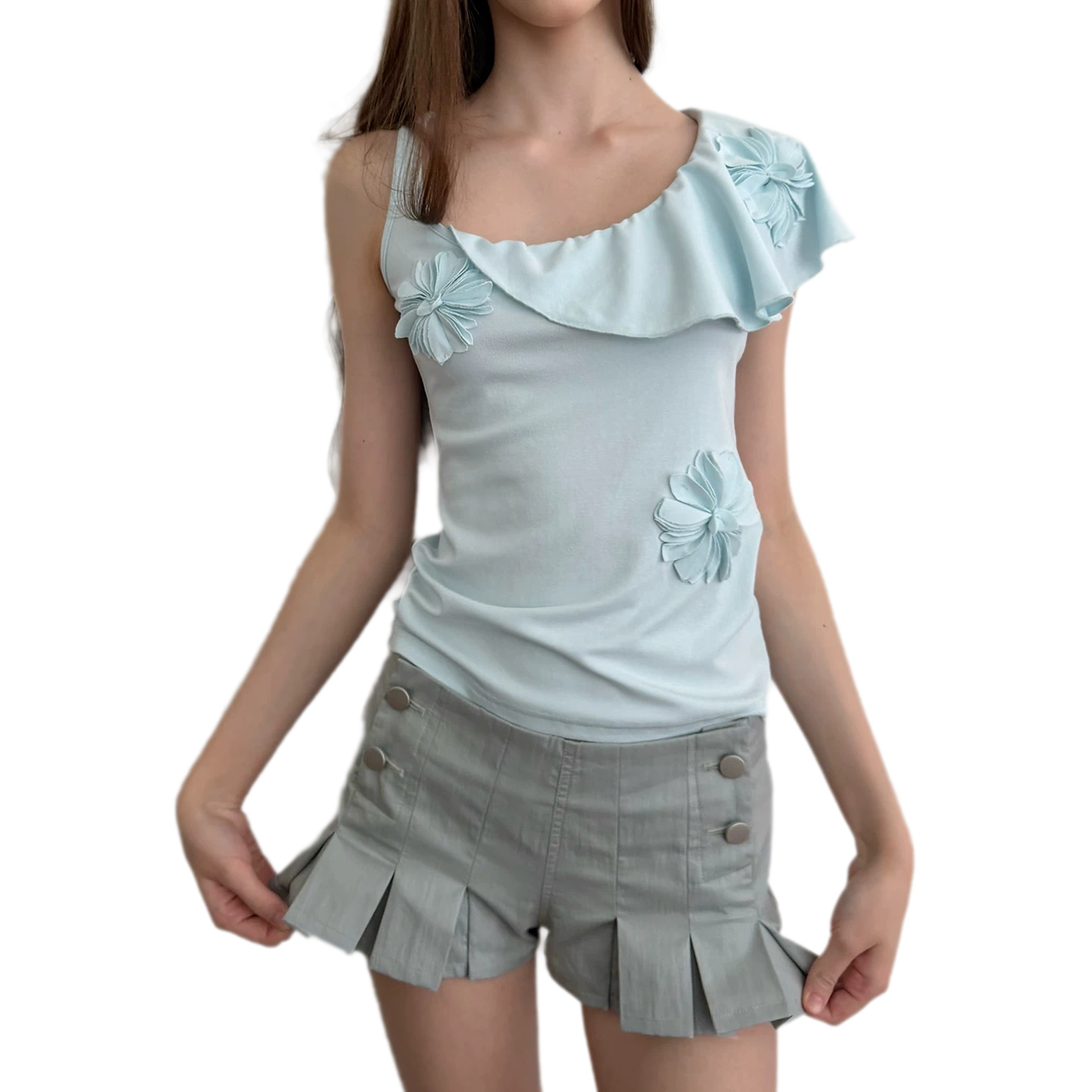 Dimensional Floral Asymmetric Tank Top