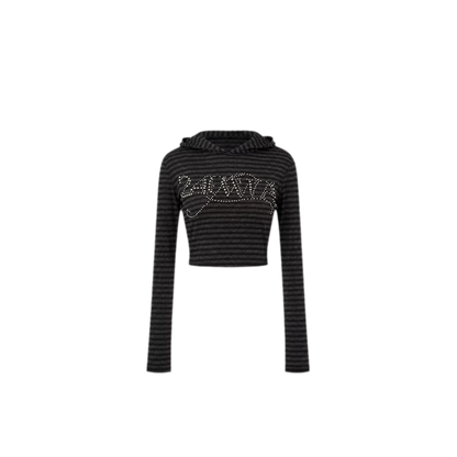 Rhinestone Cropped Hooded T-Shirt