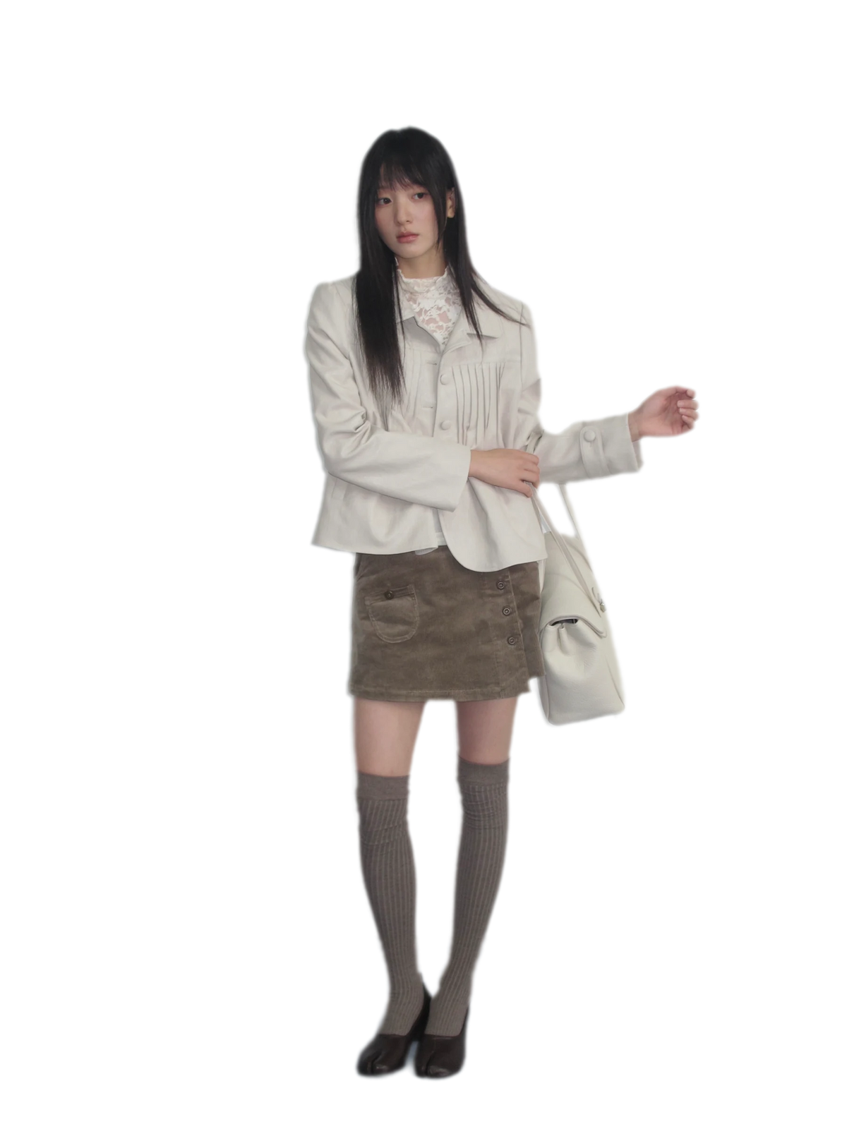 Distressed Pleated Oversized Leather Jacket