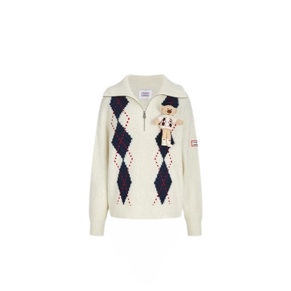 Áo len cổ bẻ họa tiết argyle
