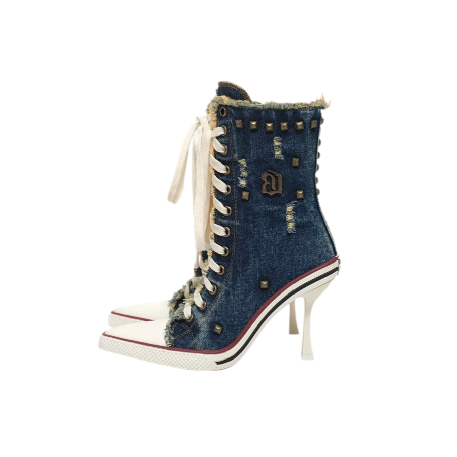 Distressed Studded Canvas Heels