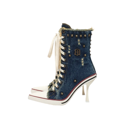 Distressed Studded Canvas Heels
