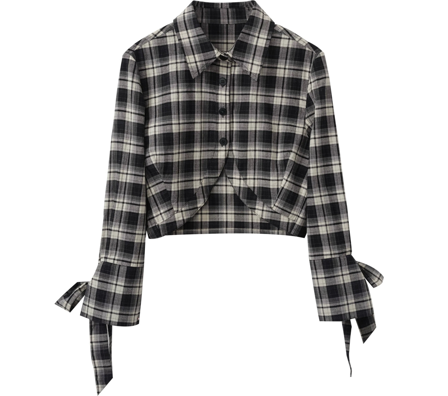 Plaid Cropped Bow Shirt