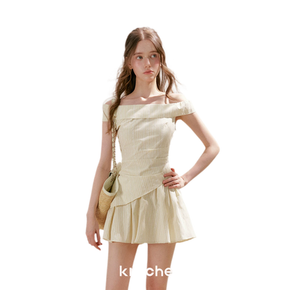 Striped Off-Shoulder Top and A-Line Skirt Set