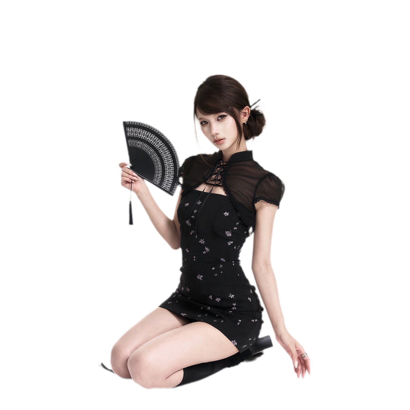Black Iris Qipao Set