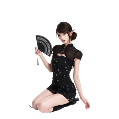 Black Iris Qipao Set
