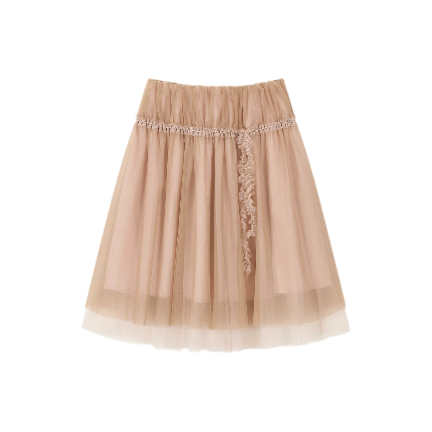 Layered Mesh Ruffle Midi Skirt