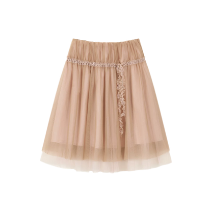 Layered Mesh Ruffle Midi Skirt