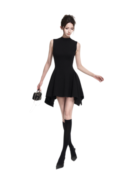 Black Asymmetric A-Line Dress