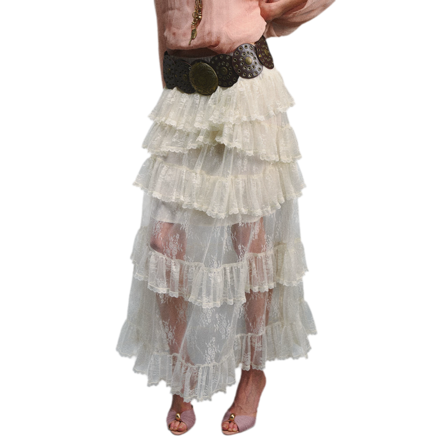 Vintage Romantic Asymmetrical Layered Ruffle Skirt