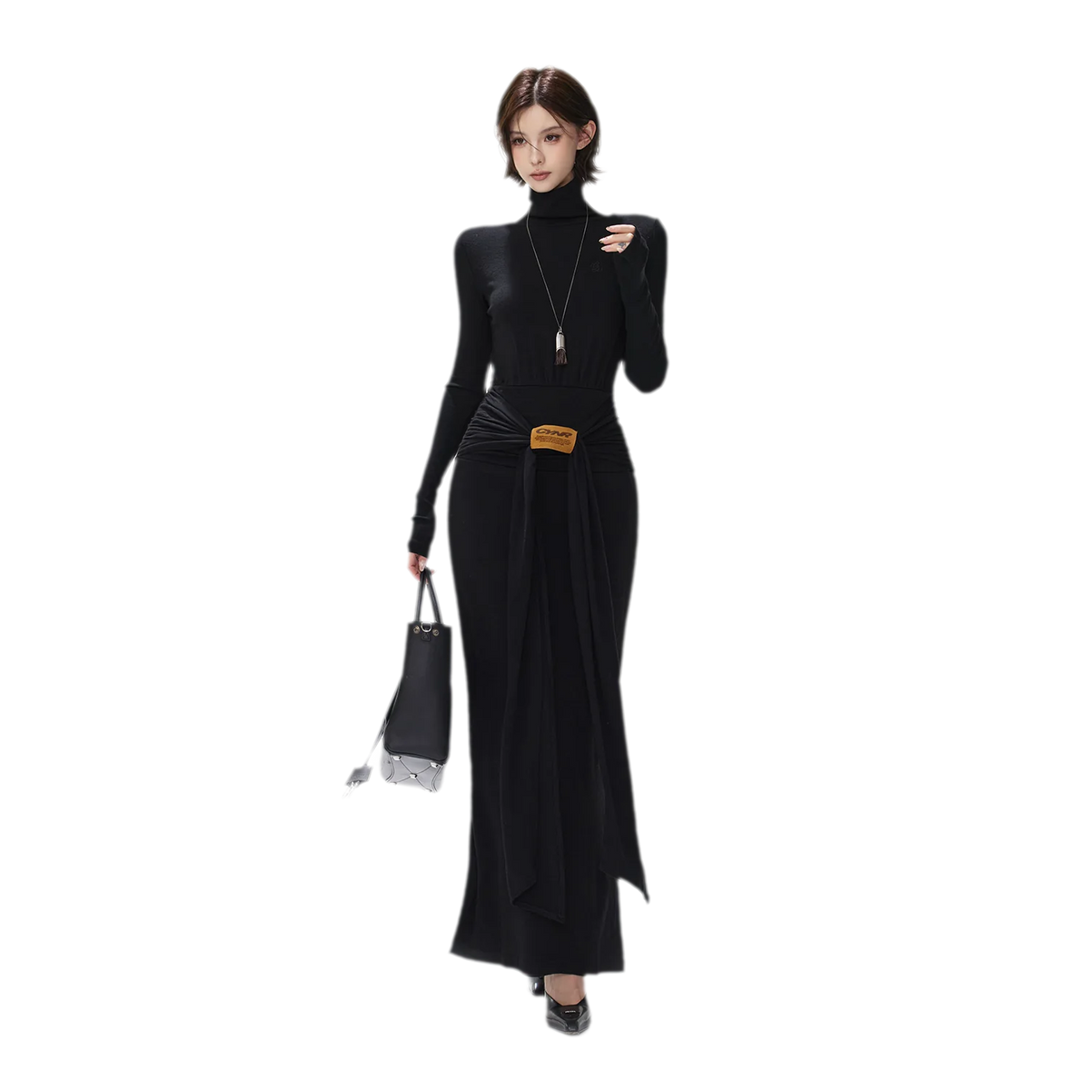 Turtleneck Ruched Waist Knit Dress — Load image 15 in gallery view