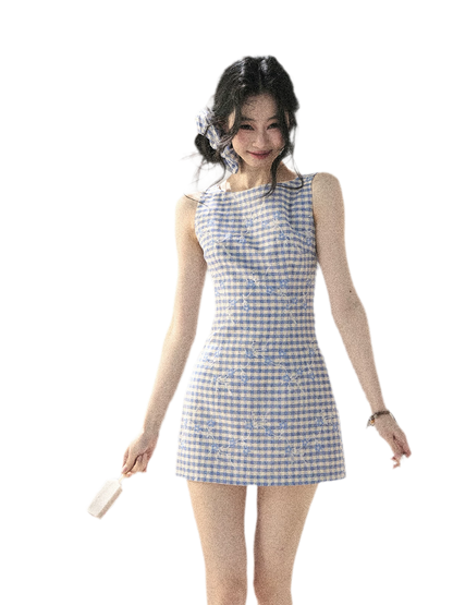 Breeze Check Embroidered Dress