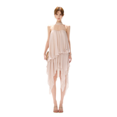 CYNR Pearl Halter Midi Dress – Light Gray Nude