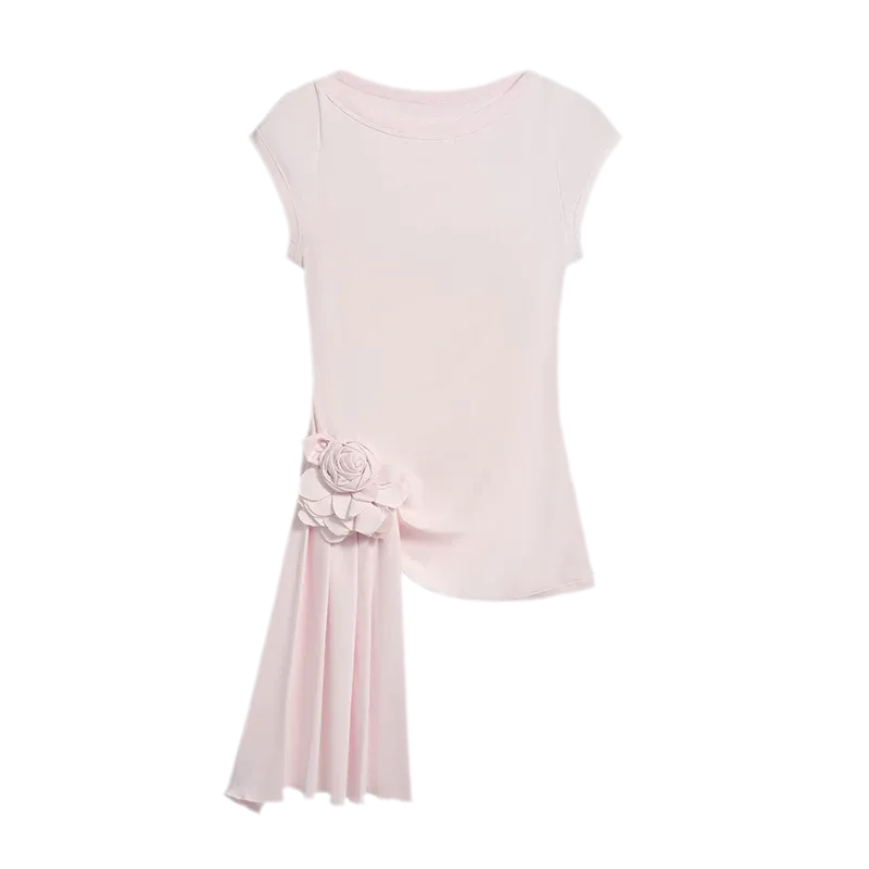 Asymmetric Flower Short Sleeve Top