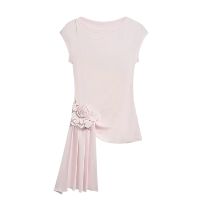 Asymmetric Flower Short Sleeve Top