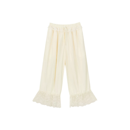 Relaxed Fit Tencel Lace Patchwork Wide Leg Pants