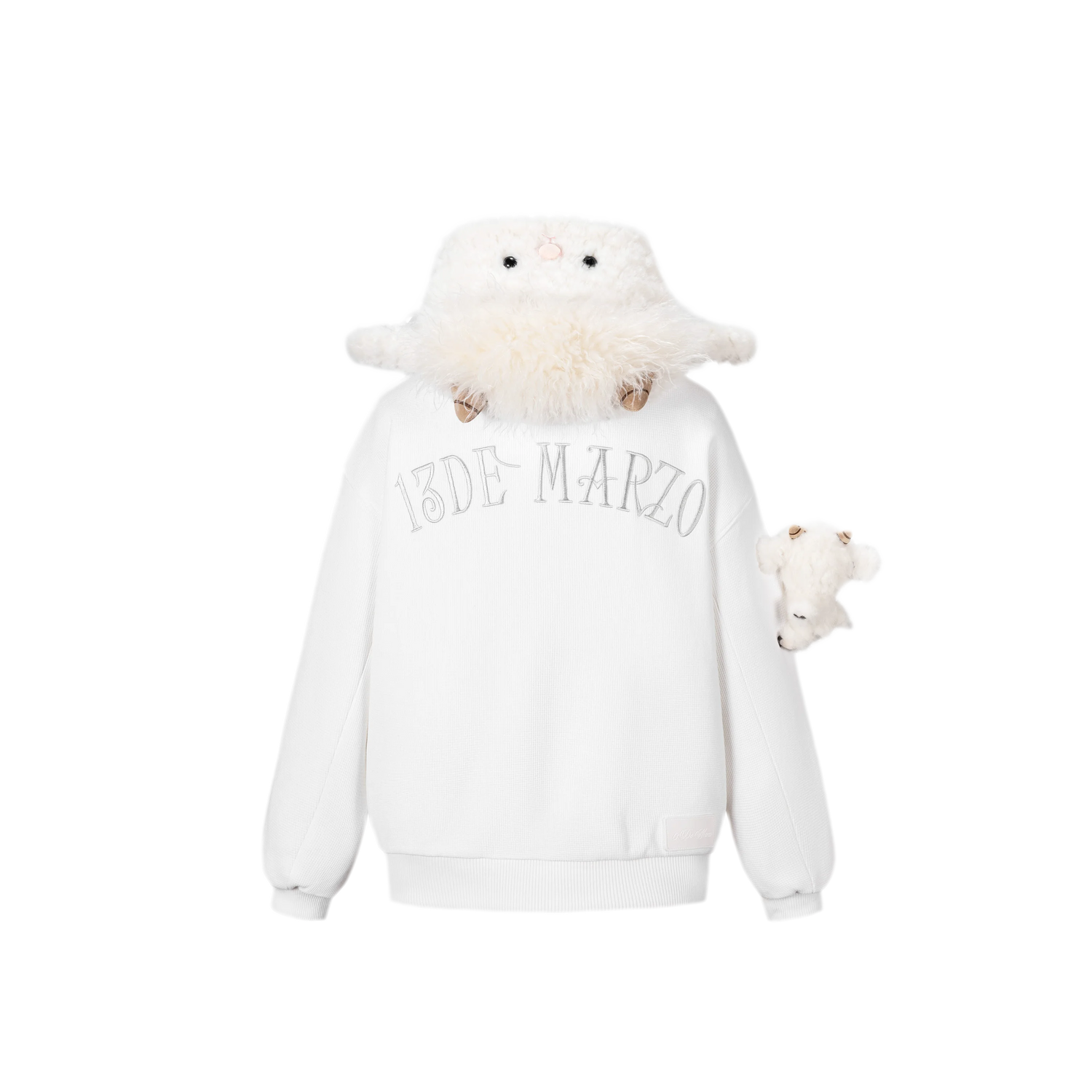 Textured Lamb Bear Zip Hoodie