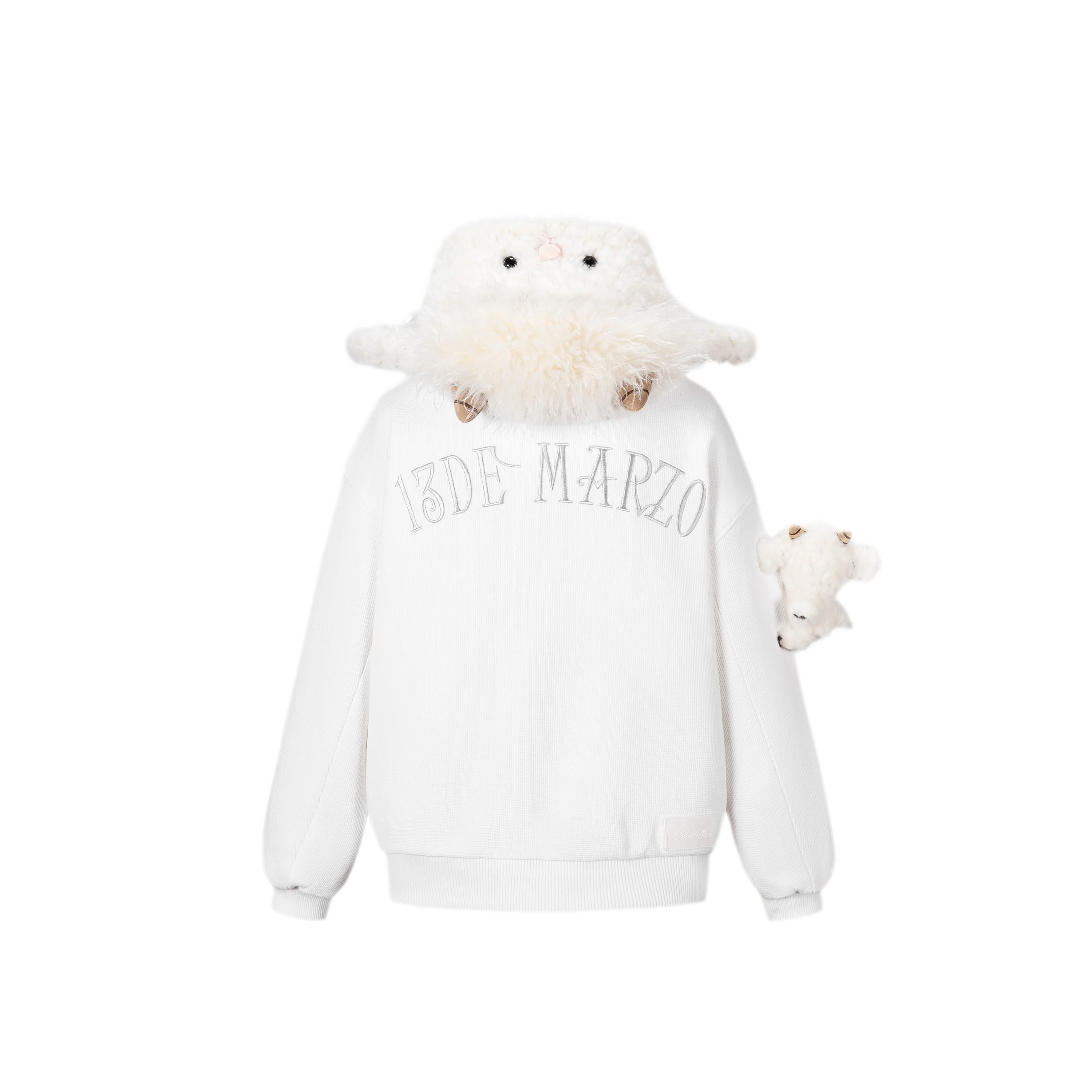 Textured Lamb Bear Zip Hoodie