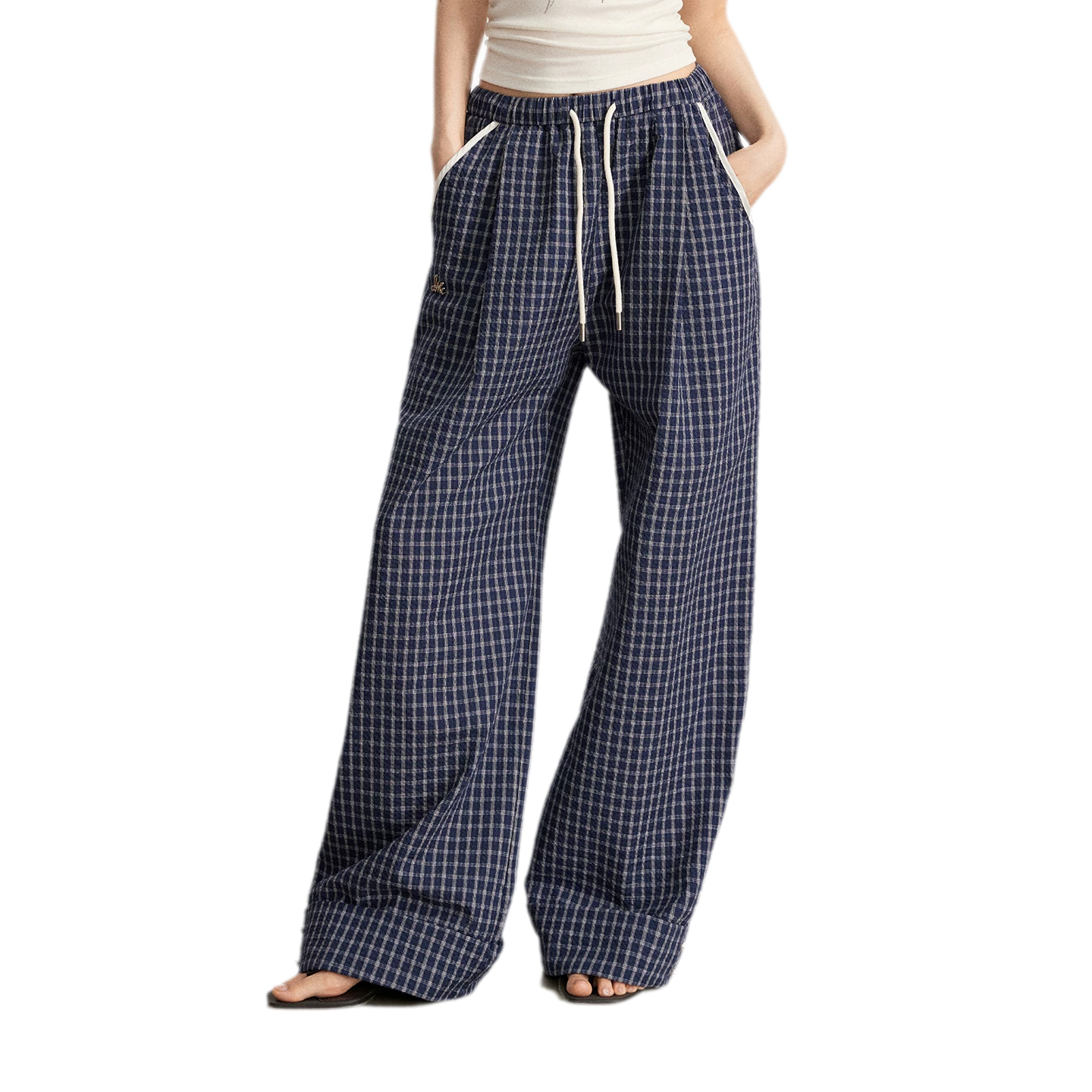 Plaid Wide-Leg Trousers