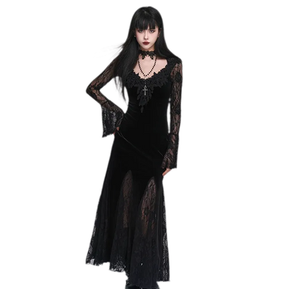 Lace-Sleeve Mermaid Gothic Dress