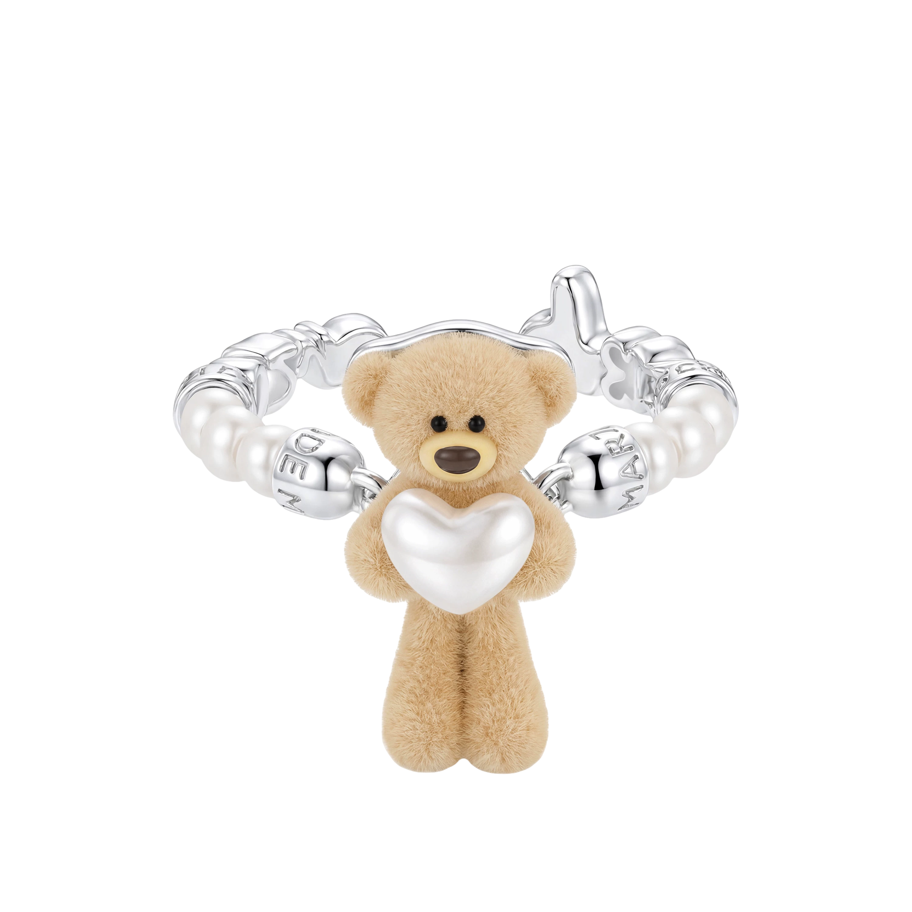 Bear Hug Pearl Heart Beaded Ring