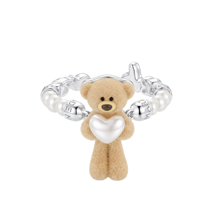 Bear Hug Pearl Heart Beaded Ring