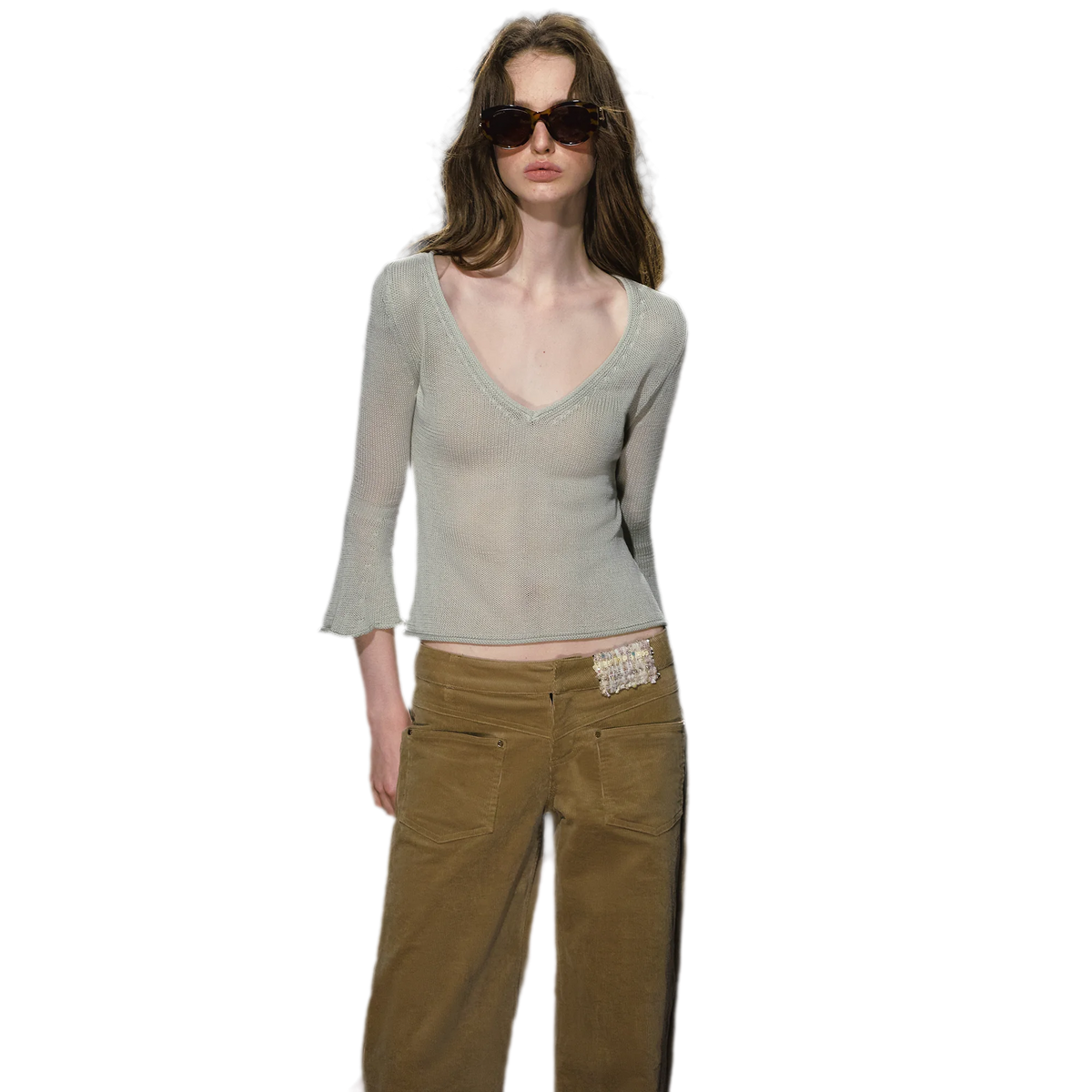 Sheer Bell Sleeve Knit Top