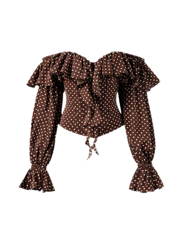 Polka-Dot Corset Puff-Sleeve Top