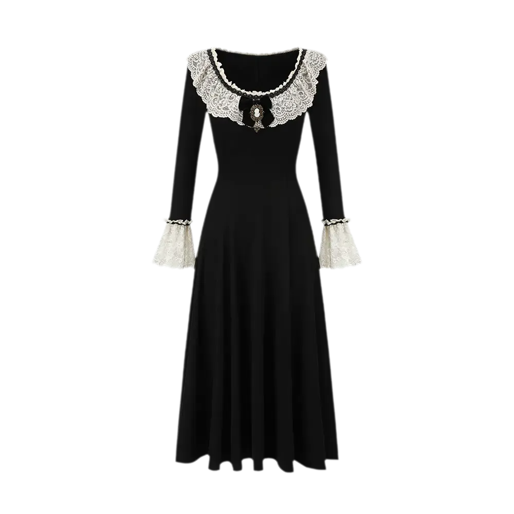 Stretch Lace Trim Knit Dress