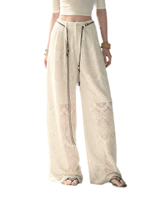 Light Apricot White Pants + Waist Tie / XS