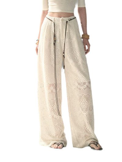 Light Apricot White Pants + Waist Tie / XS
