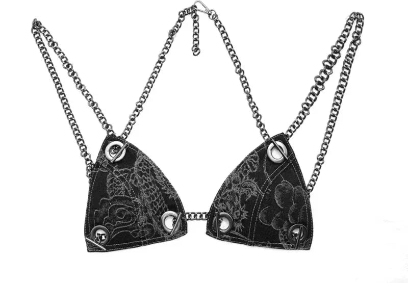Washed Denim Chain Bikini Top