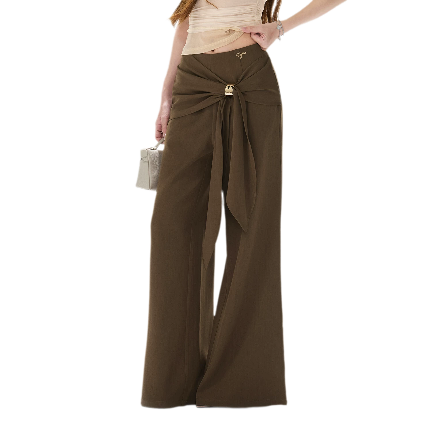 Twist Belt Wide-Leg Pants