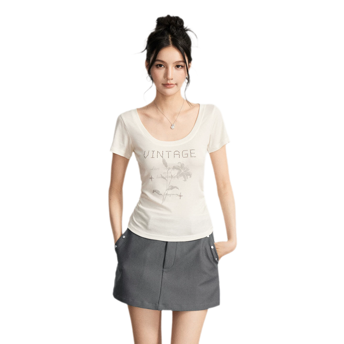 Floral U-Neck Tee