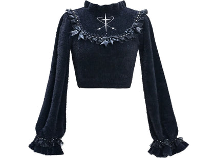 Faux Mink Cropped Knit Sweater