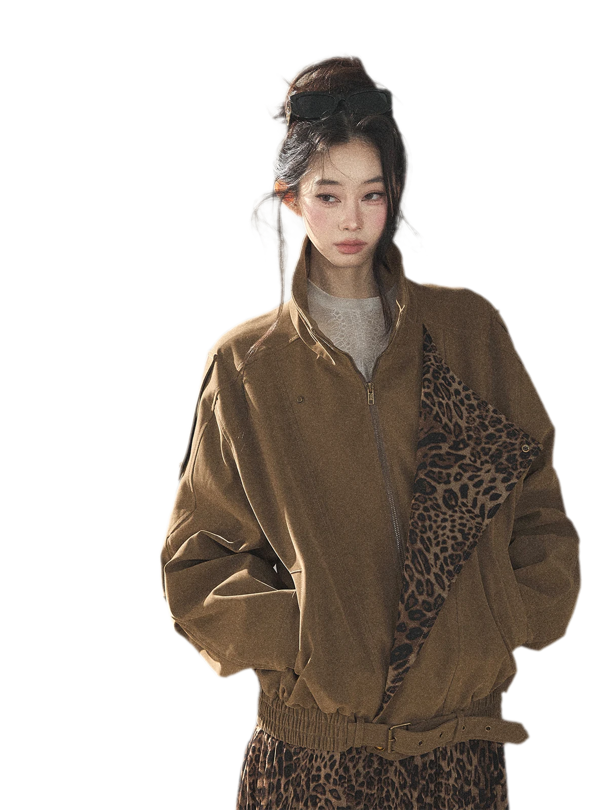Matte Suede Leopard Bomber Jacket