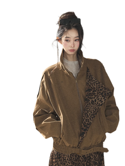 Matte Suede Leopard Bomber Jacket