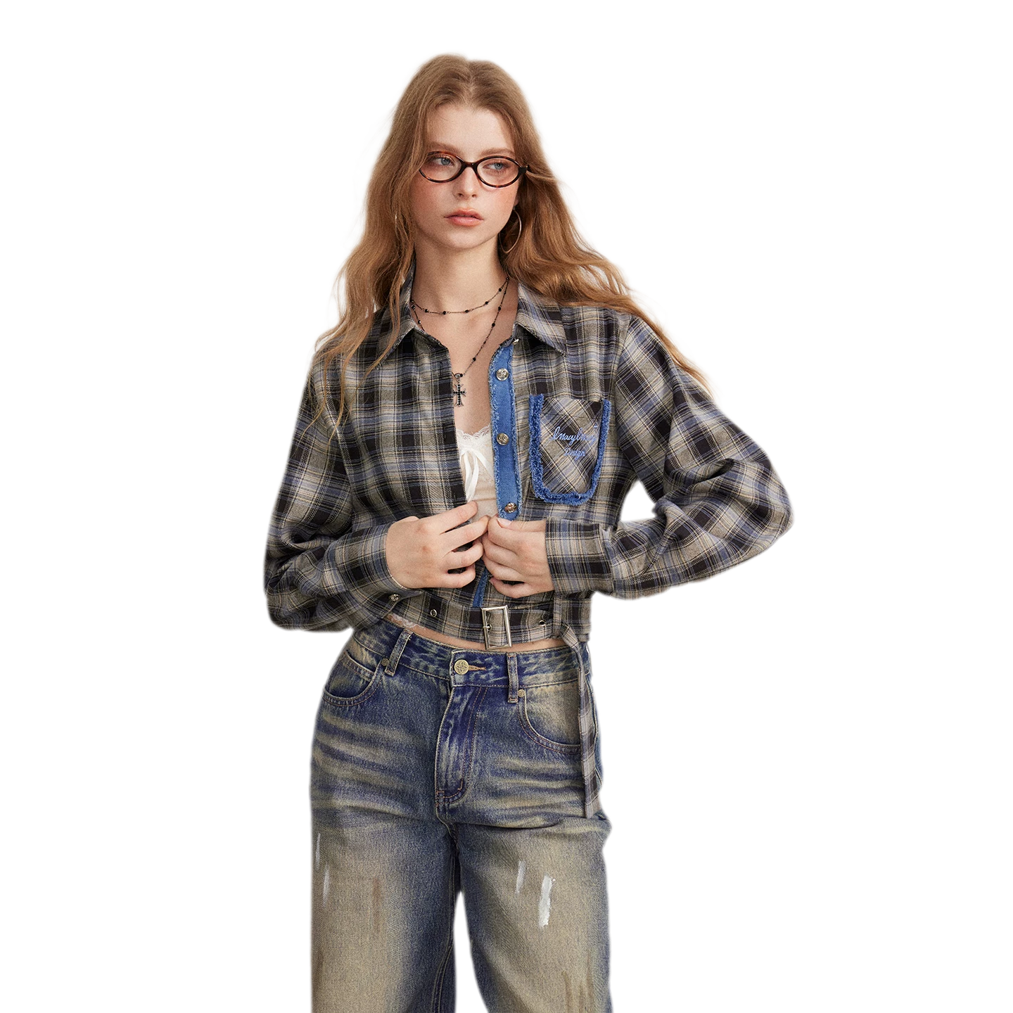 Fringe Plaid Cropped Shirt Jacket