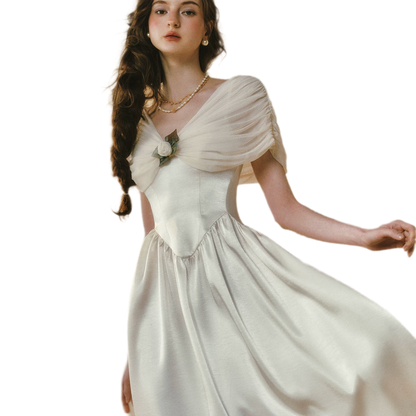 Ruching Rose A-Line Dress
