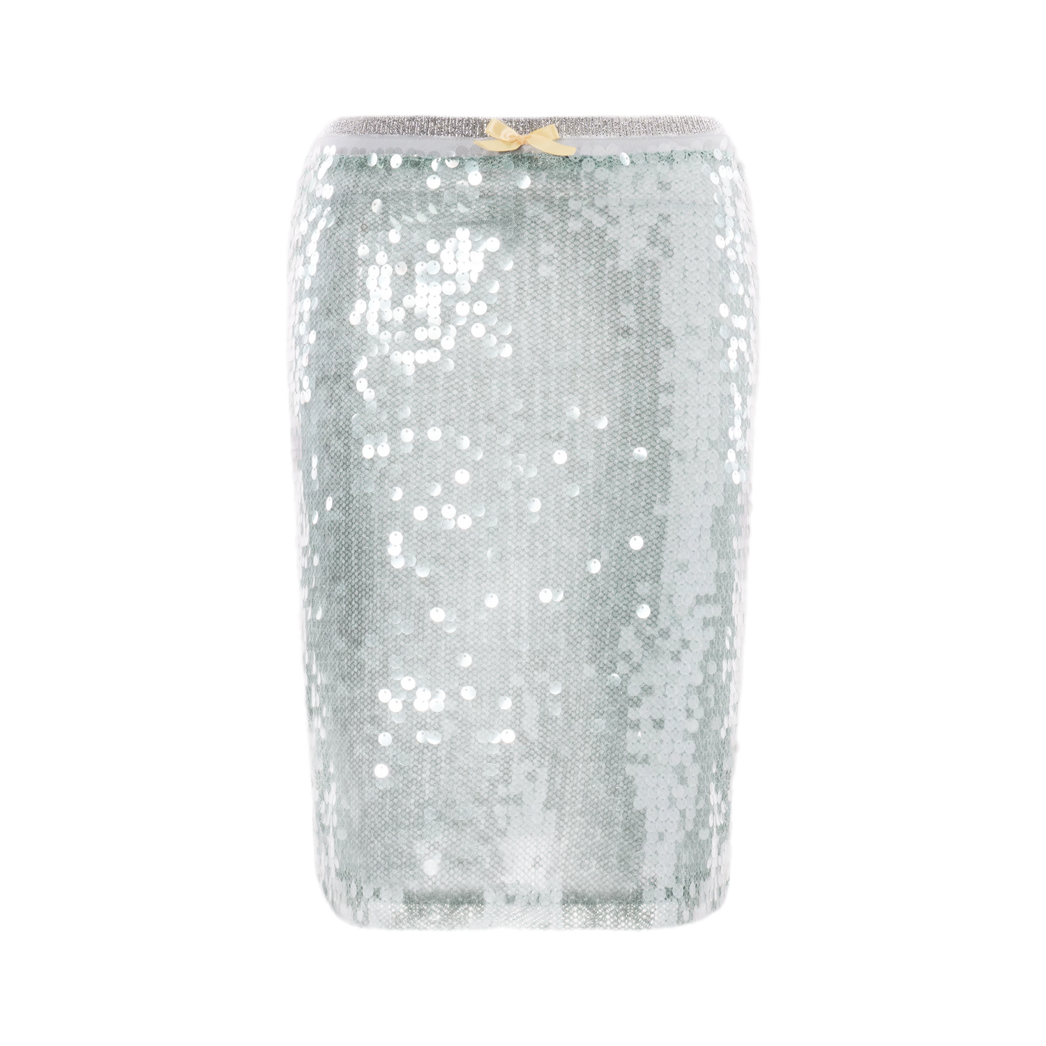 Sequin-Embellished Silver Waist Midi Skirt