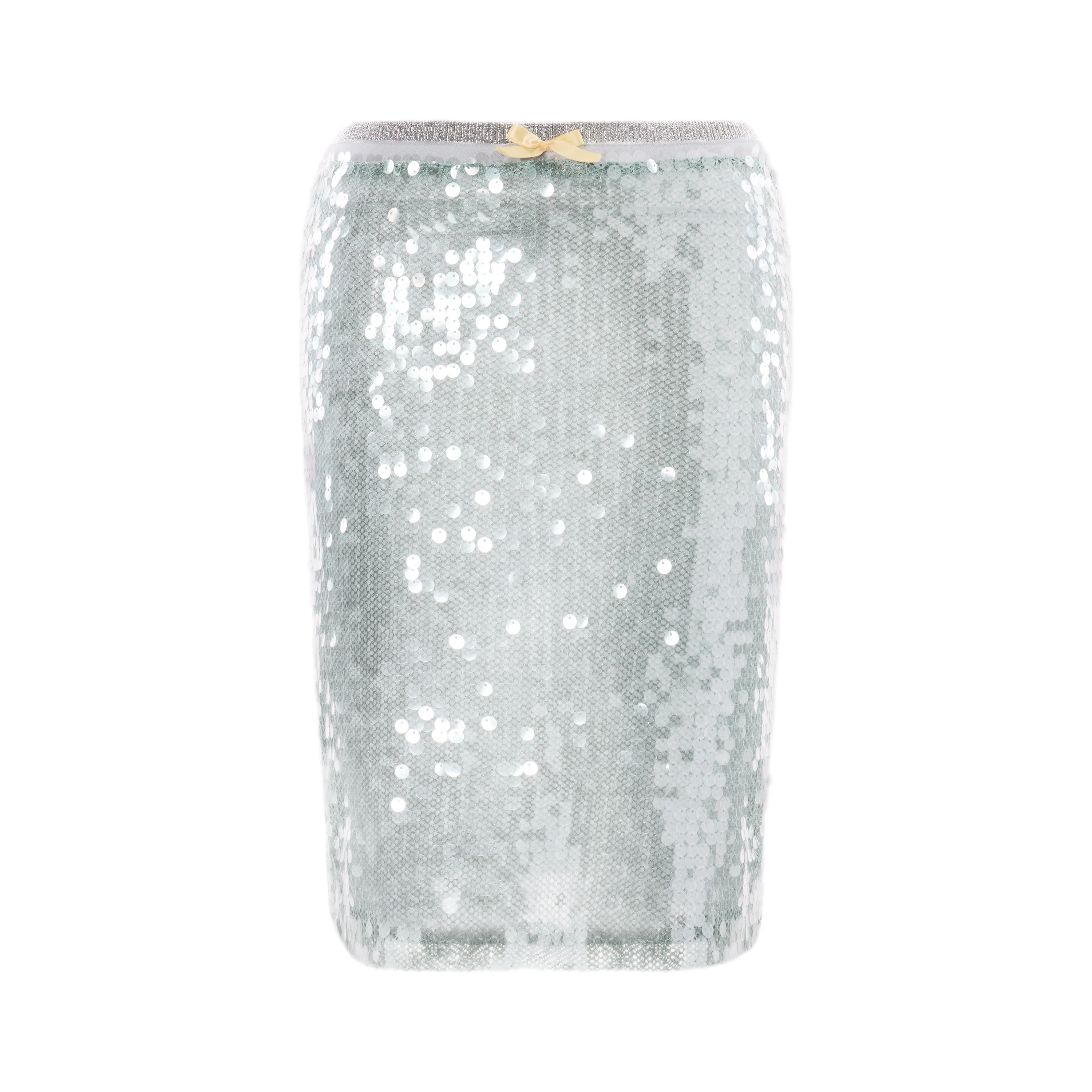 Sequin-Embellished Silver Waist Midi Skirt