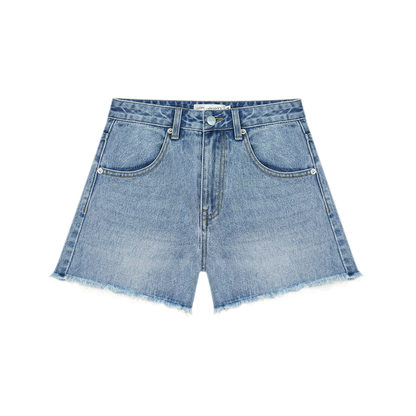 Lace Trim Washed Denim Shorts