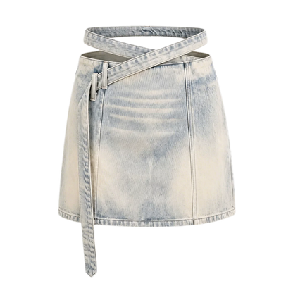 Distressed Denim Separated-Waist Skirt
