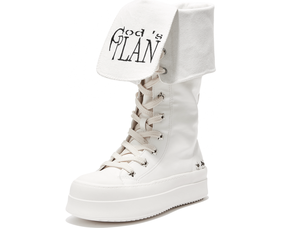 Lace-Up Platform Knee-High Boots
